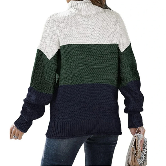 NWT Women’s 3 Tone Oversized Chunky Sweater Loose Fitting Casual Knit Pullover - Picture 3 of 6